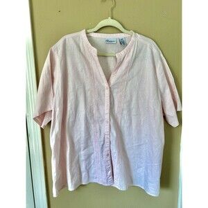 Cottagecore Linen V Neck Button Top Womens Pink Lagenlook Classic Blues 3X VTG